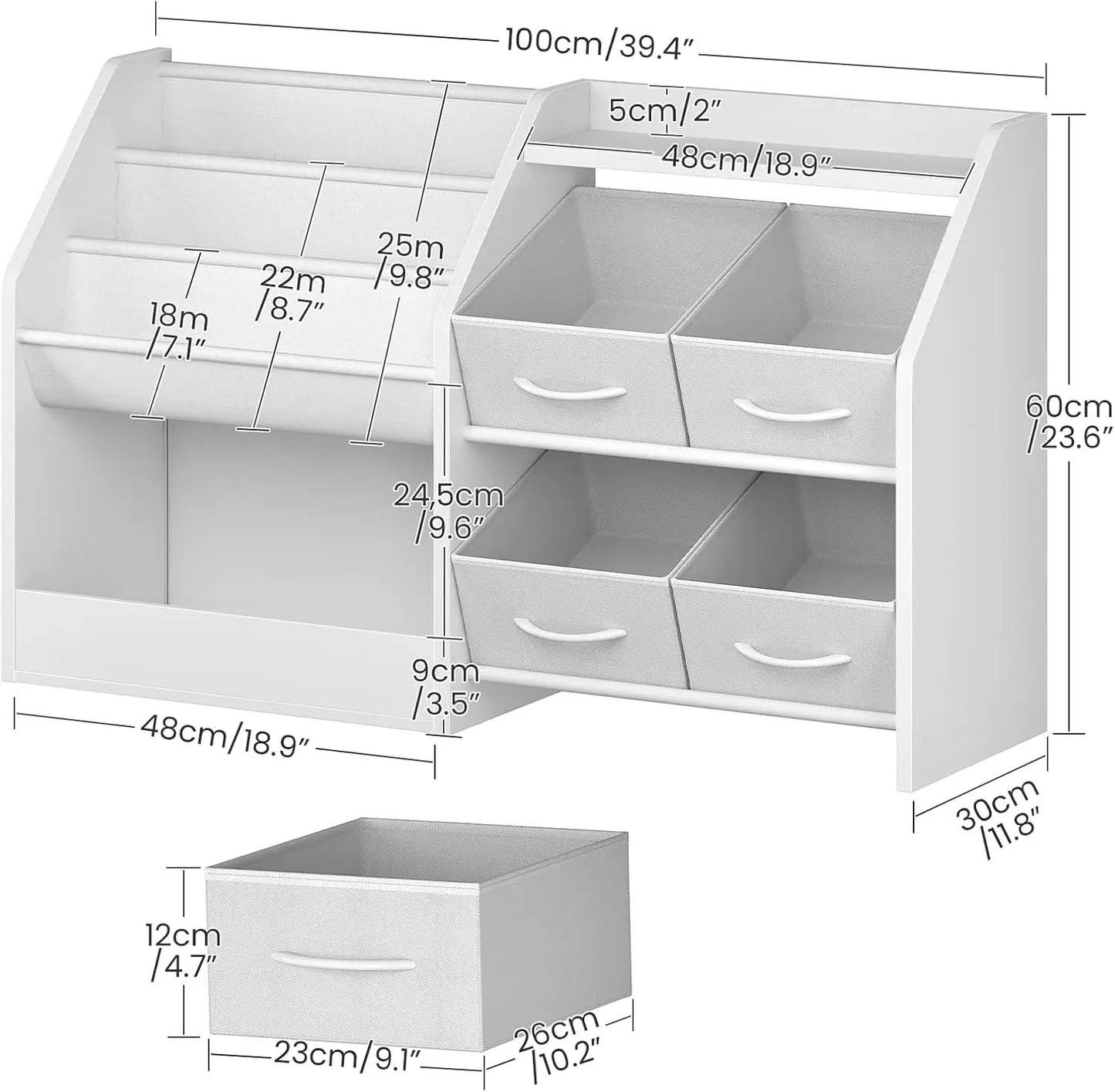 3-Tier Kids Bookshelf with Toy Storage & Drawers, White