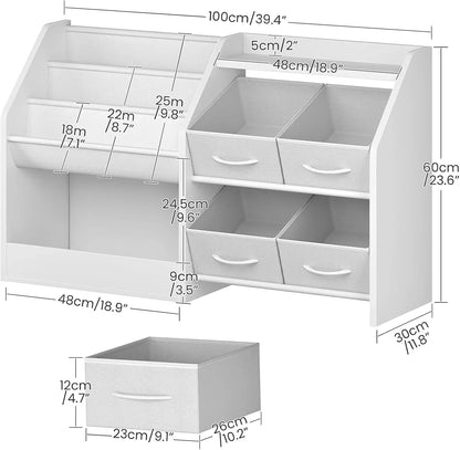 3-Tier Kids Bookshelf with Toy Storage & Drawers, White