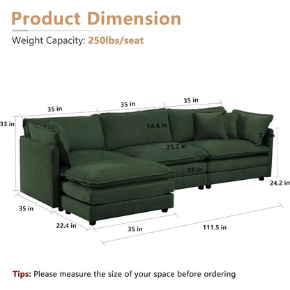 3-Piece Luxury Sofa Set with Removable Ottoman