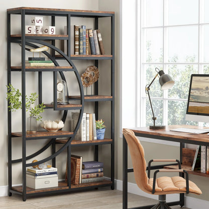 Elegant Geometric 5 Tier Bookshelf with Open Display Shelves