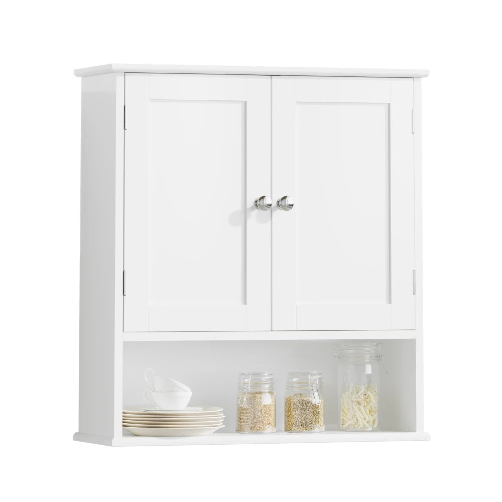 3-Tier Bathroom Wall Cabinet with Doors & Adjustable Shelves
