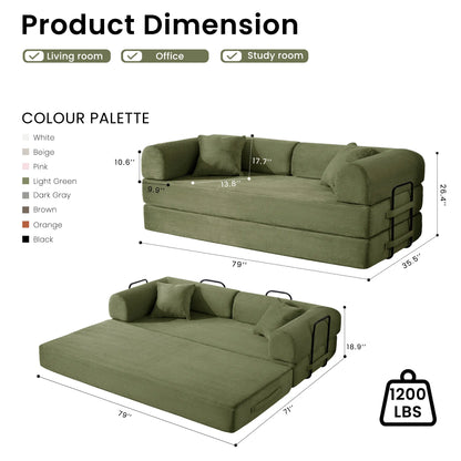 79’’ Corduroy Upholstered Folding Convertible Sofa Bed
