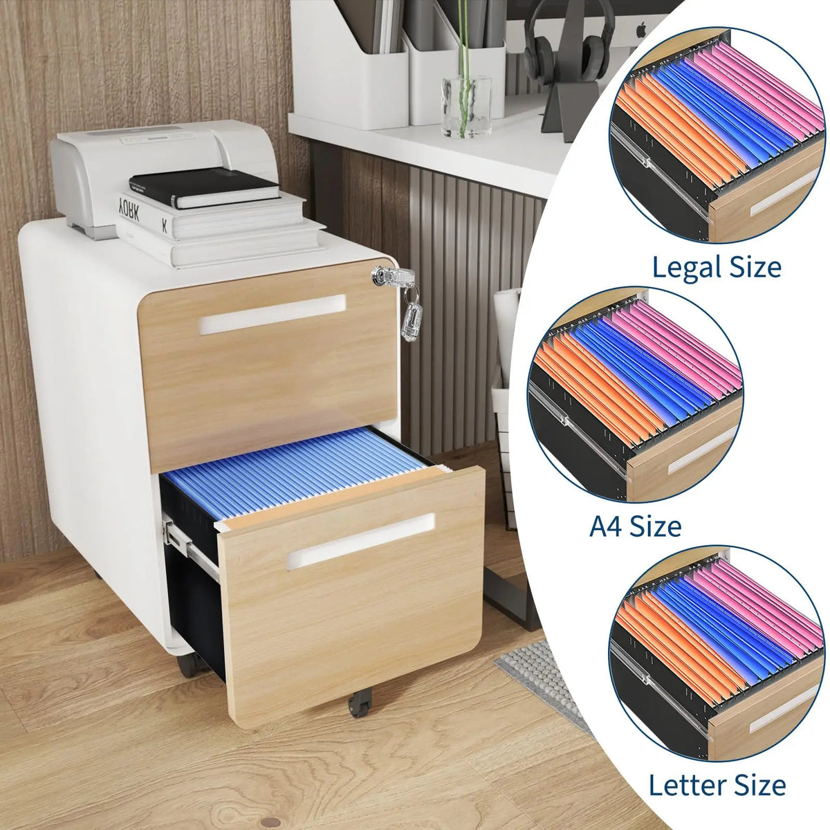 Locking 2-Drawer Metal Rolling Under Desk File Cabinet
