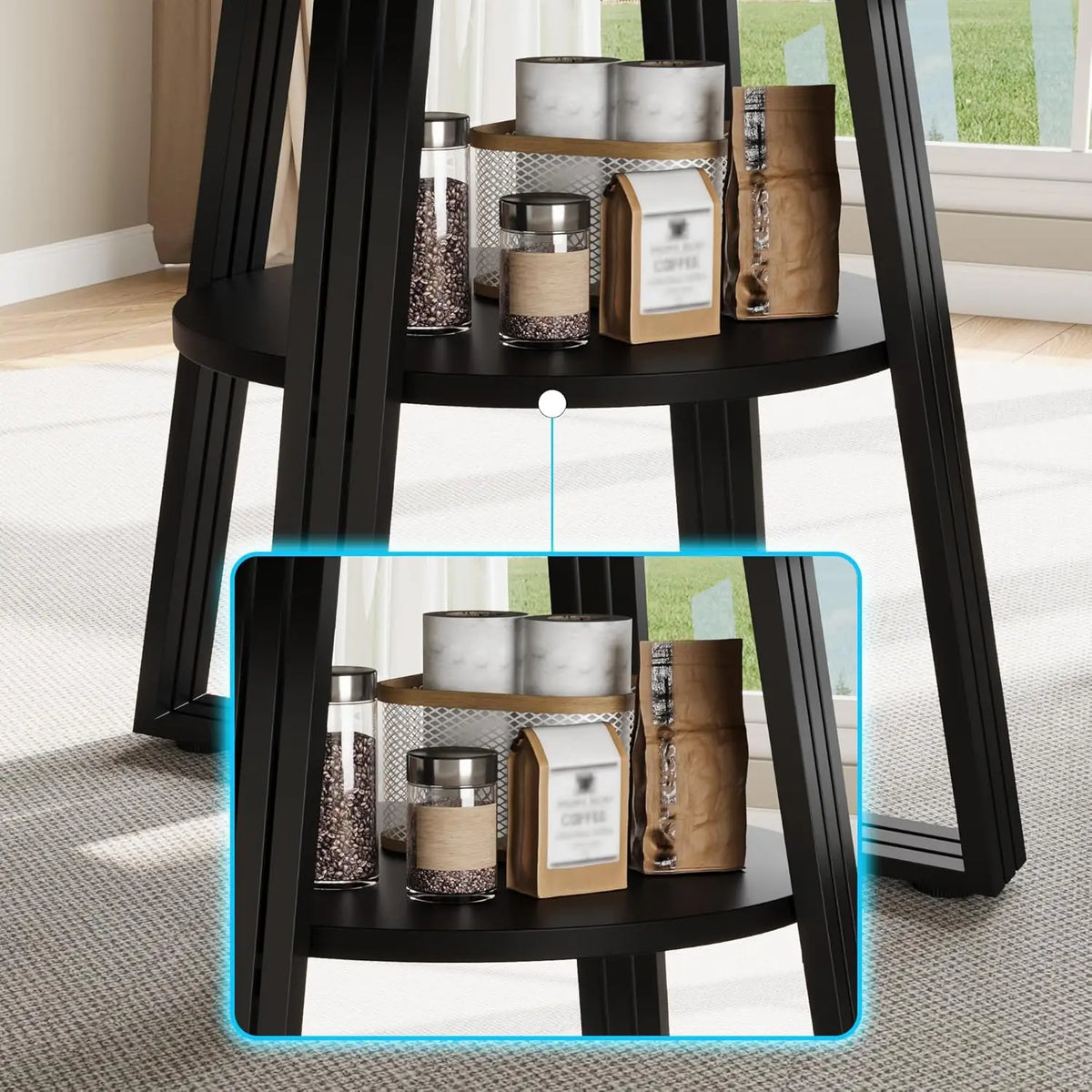 Round Farmhouse Dining Table with Shelf