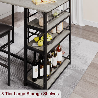 3-Piece Dining Table Set with 3-Tier Shelves Bar