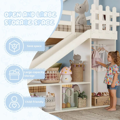 Twin over Full House Bunk Bed with Ladders and Slide