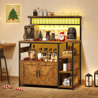 Bakers Rack with Power Outlet and LED Light