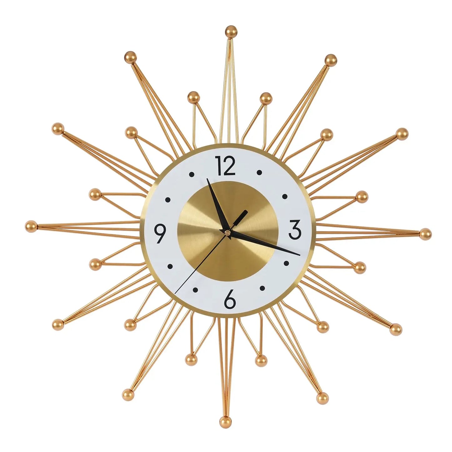 Silent Non-Ticking Battery Operated Gold Sun Wall Clock