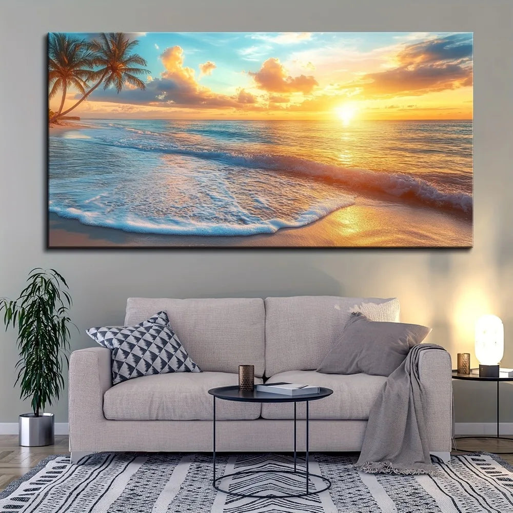 Natural Ocean Sunset Scenery Canvas on Wood Frame