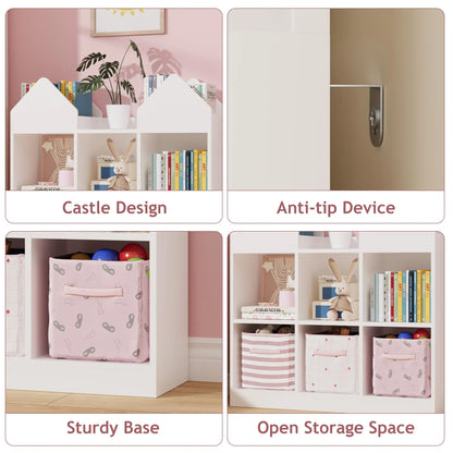 Castle Design Toy Storage Organizer with Book Racks & Open Cubbies