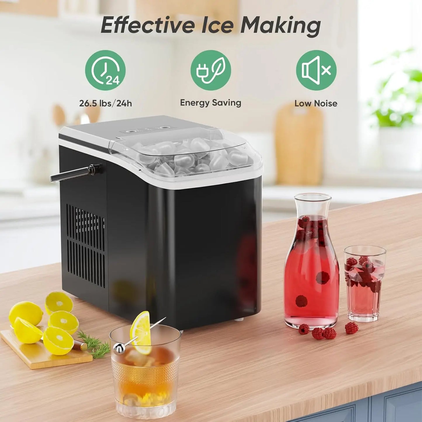 Portable Countertop Ice Maker, 26lbs/24H, Self-Cleaning