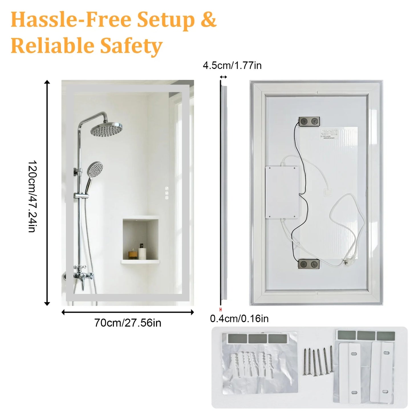 LED Bathroom Mirror w/ Speakers, Dimmable Backlit, Anti-Fog