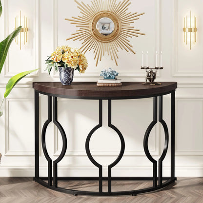 Half Moon Console Table with Geometric Base for Entryway