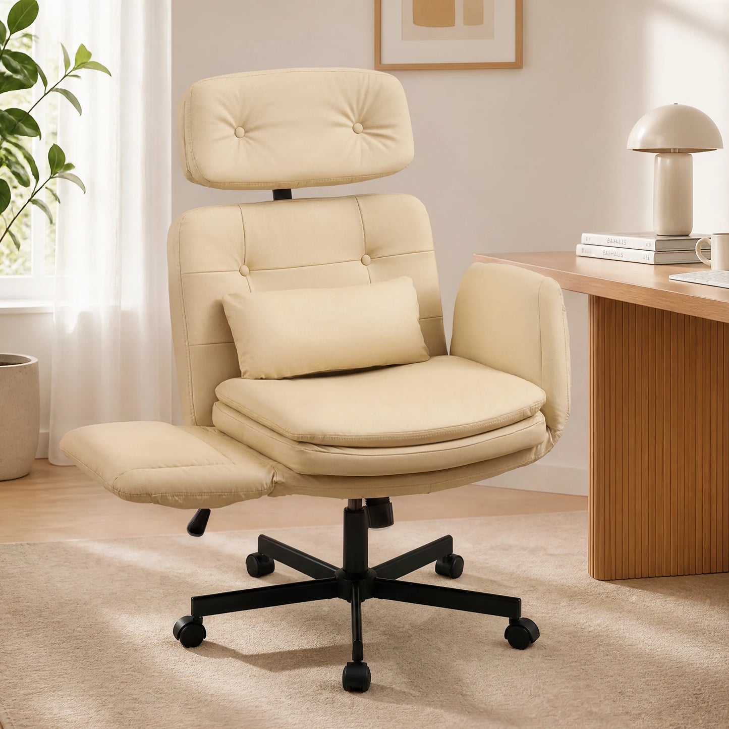 Ergonomic Cross-Legged Computer Desk Vanity Chair with Flip Armrests