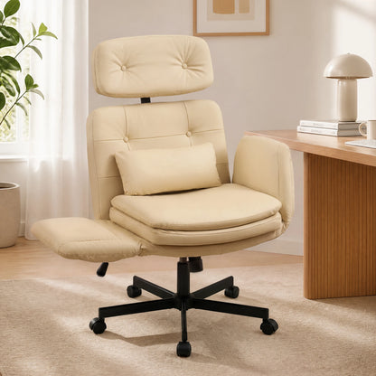 Ergonomic Cross-Legged Computer Desk Vanity Chair with Flip Armrests