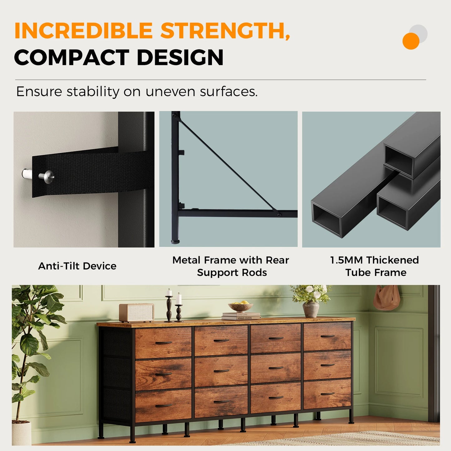 Wood Top Entertainment Center w/Fabric Drawers Fits Up to 80'' TVs