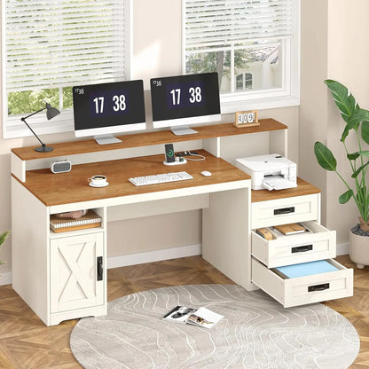 Computer Desk with Power Outlets & Storage Drawers