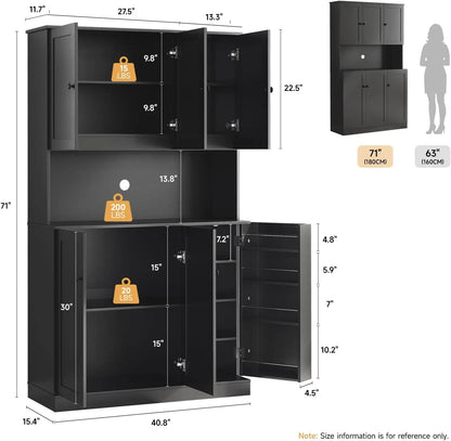 71in Tall Kitchen Pantry Storage Cabinet with Microwave Stand