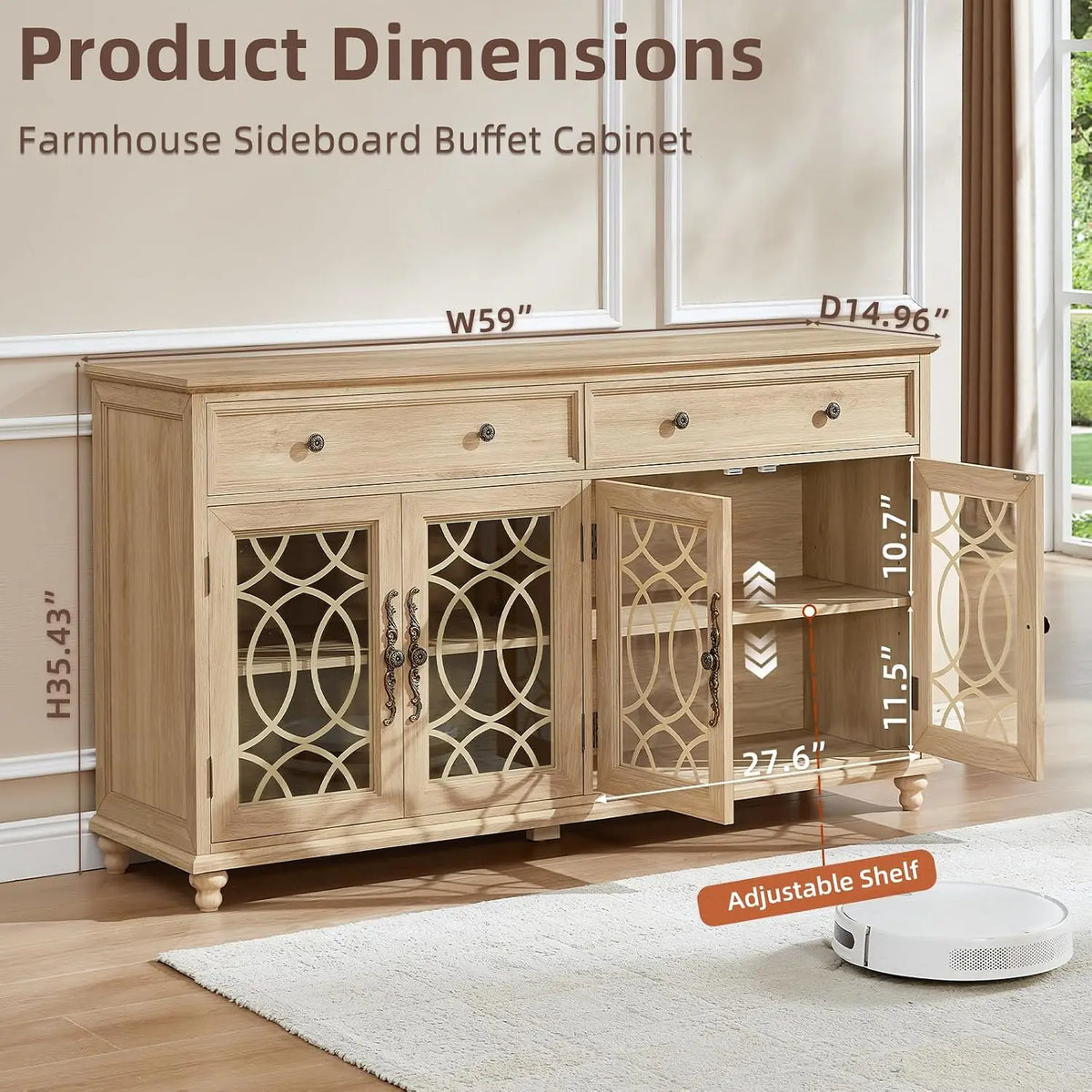 Farmhouse Sideboard Cabinet with Glass Doors