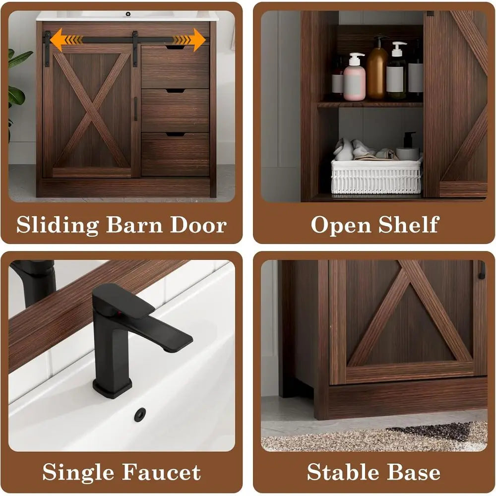 36” Farmhouse Bathroom Vanity Set with Sink, Faucet & Mirror