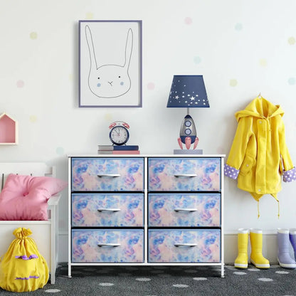 Kids Dresser with 6 Drawers, Steel Frame, Wood Top