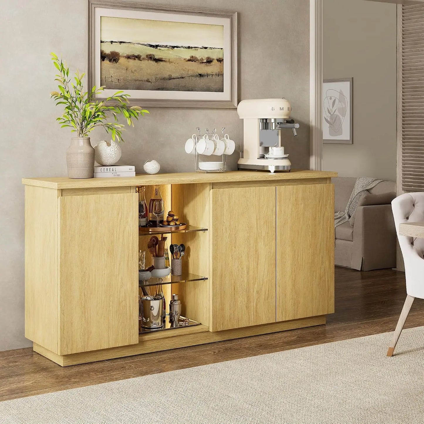 Sideboard Buffet Cabinet with Storage & LED Lights