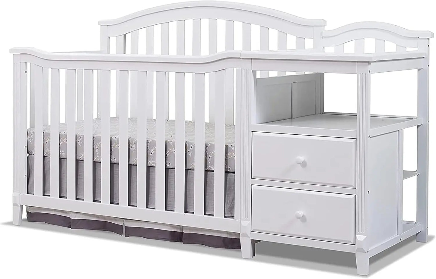 4-in-1 Baby Crib with Attachable Diaper Changing Table
