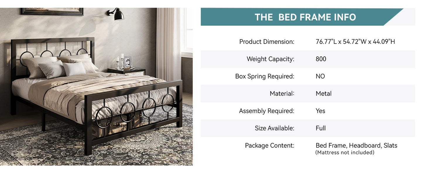 Metal Platform Bed Frame with Vintage Circular Design