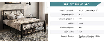 Metal Platform Bed Frame with Vintage Circular Design