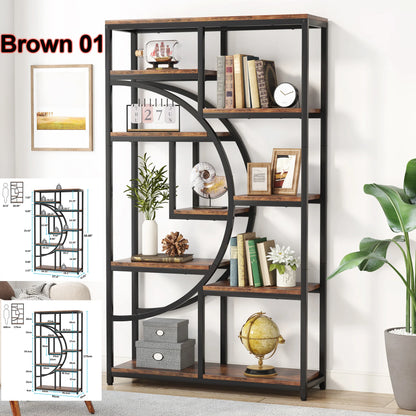 Elegant Geometric 5 Tier Bookshelf with Open Display Shelves