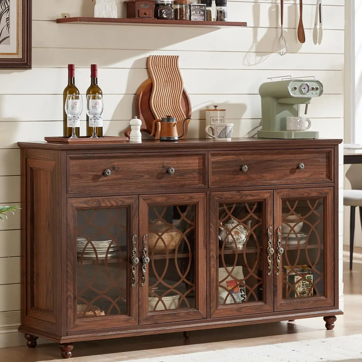 Farmhouse Sideboard Cabinet with Glass Doors