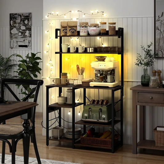 7-Tier Microwave Stand with Power Outlet & Storage Shelves