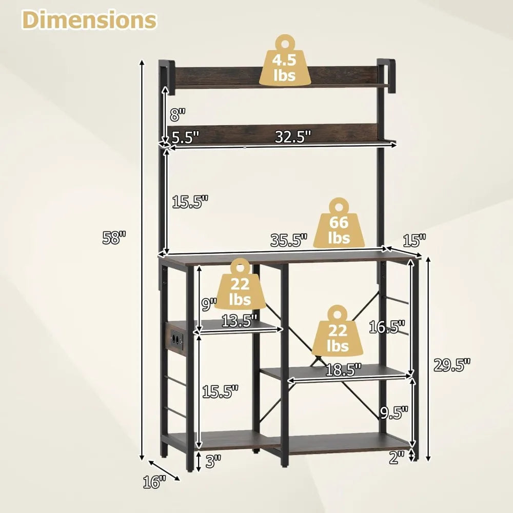 7-Tier Microwave Stand with Power Outlet & Storage Shelves