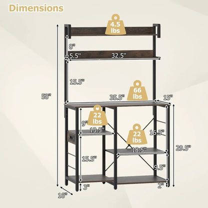 7-Tier Microwave Stand with Power Outlet & Storage Shelves
