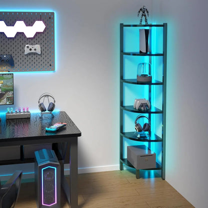 6-Tier Corner Display Stand with LED Lights & Steel Frame