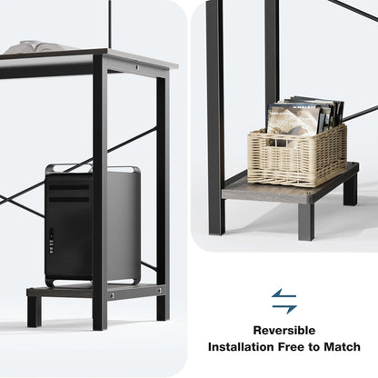 Wooden Corner Table with CPU Storage Shelf & Side Bag