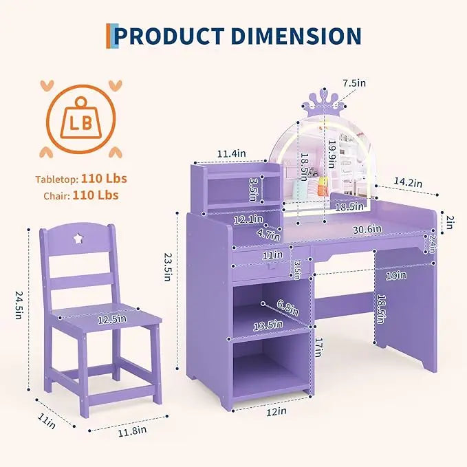 2 in 1 Princess Makeup Vanity Desk & Chair