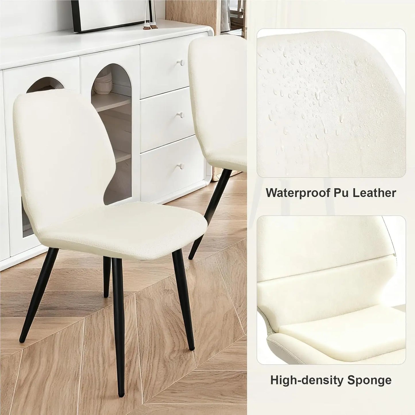 Set of 6, Mid Century Leather Upholstered Chairs with Breathable Seat