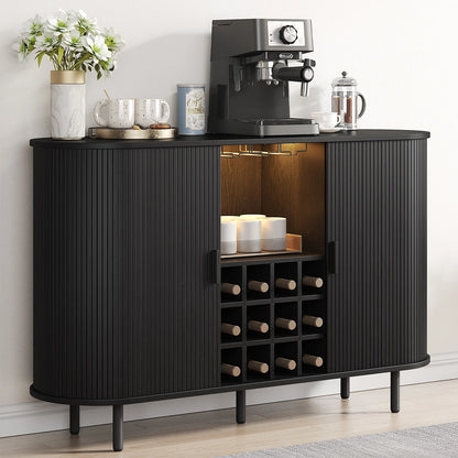 Wine Bar Cabinet w/ LED Light, Wine Rack & Glass Holder