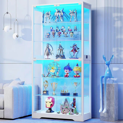 71" Curio Cabinet with 3 Color Lights & Adjustable Glass Shelves
