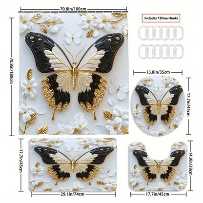 1pc/ 4pcs Platinum Butterfly Shower Curtain Set