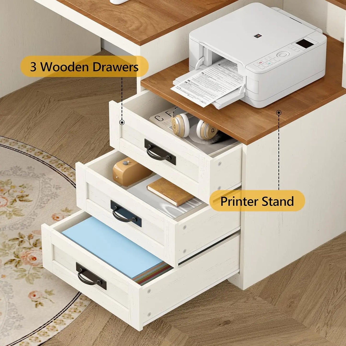 Computer Desk with Power Outlets & Storage Drawers