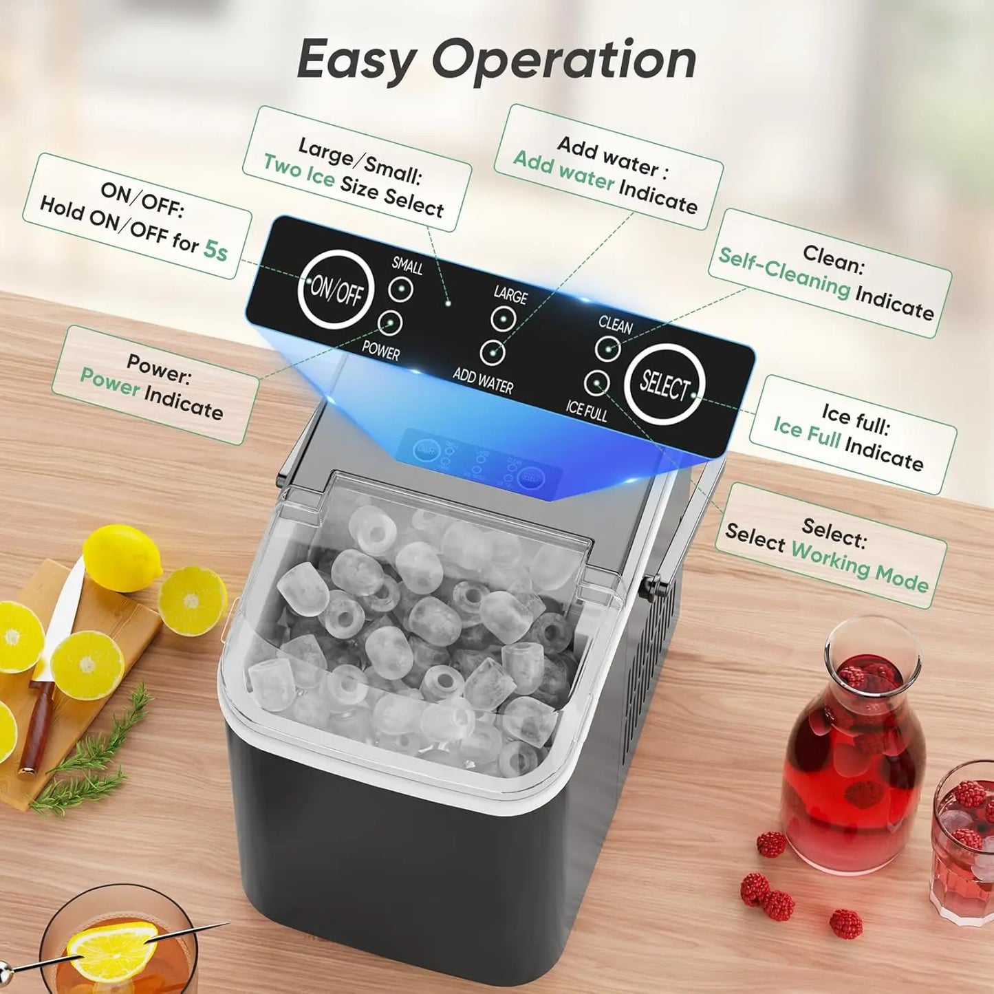 Portable Countertop Ice Maker, 26lbs/24H, Self-Cleaning