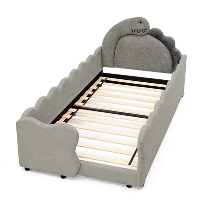 Twin Size Cute Dinosaur-Shaped Kids Bed with Safety Guardrails