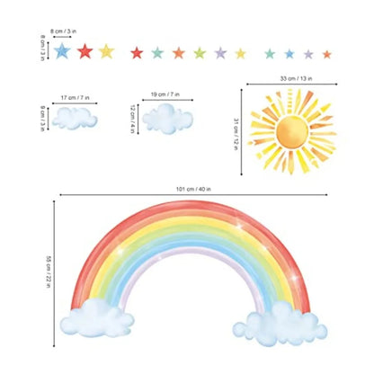 Large Rainbow, Sun, Clouds & Stars Wall Decals