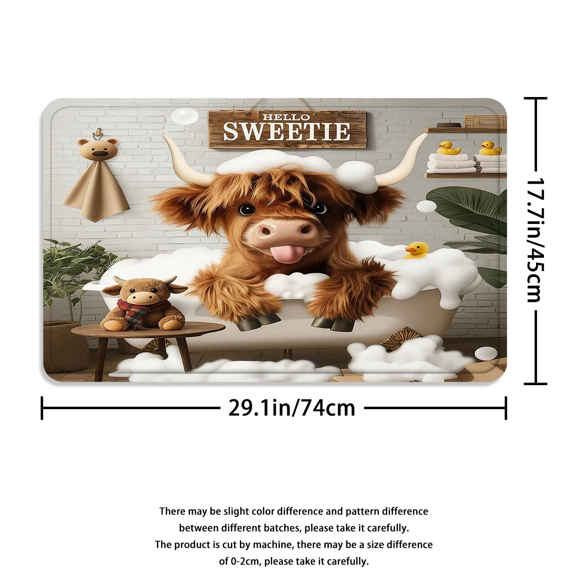 4Pcs Cute Highland Cow Shower Curtain Set with Hooks