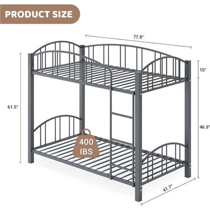 Metal Bunk Beds Twin Over Twin Size with Safety Guardrail & Ladder
