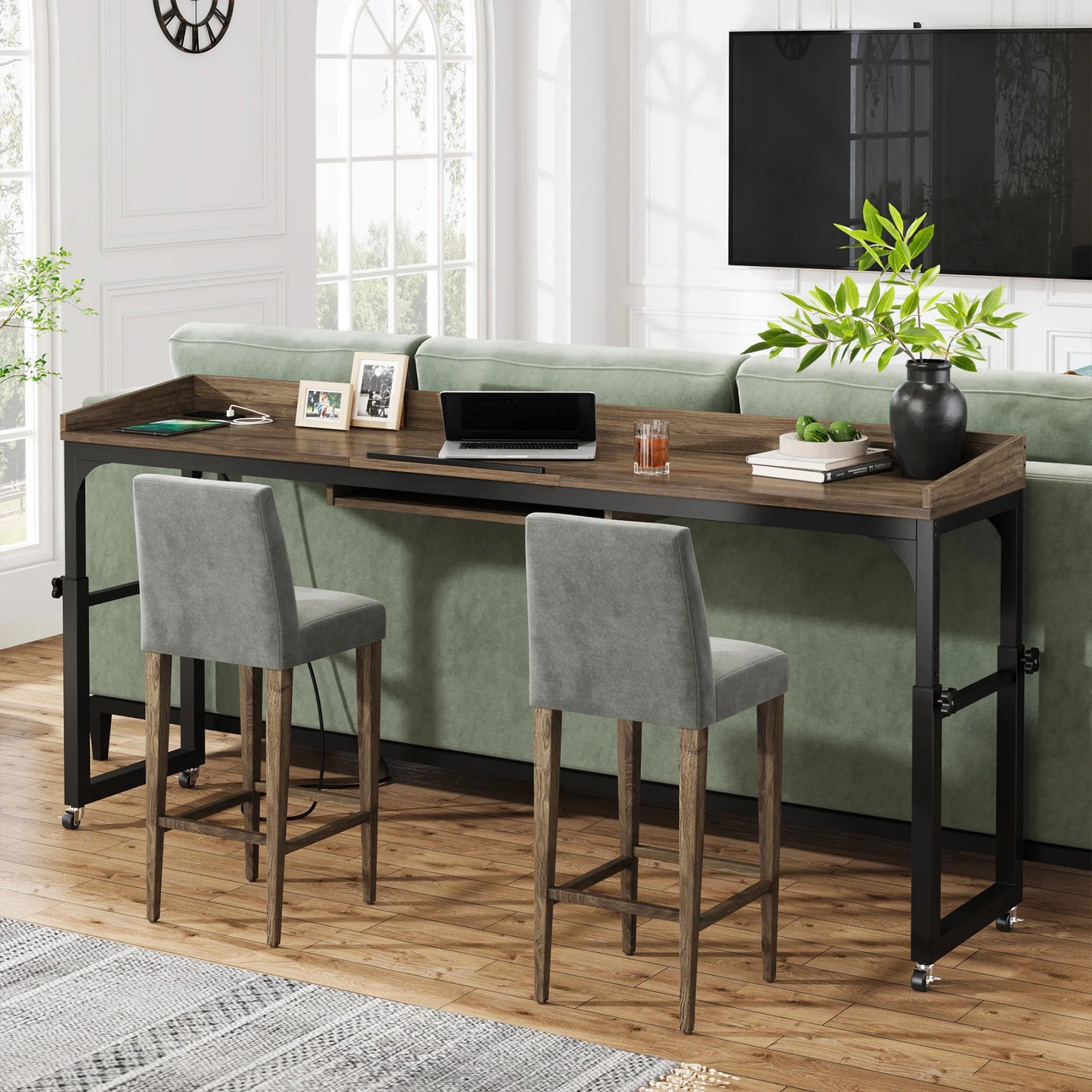 Queen Size Over Bed Desk with Adjustable Tilt Stand & Wheels
