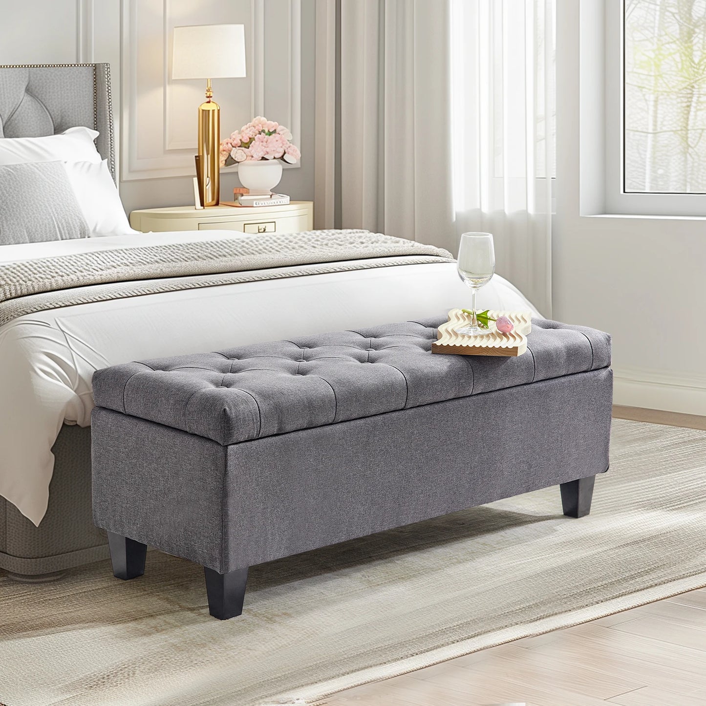 42" Storage Ottoman Bench w/ Flipping Lid & Safety Hinge