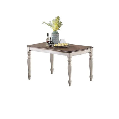 Oak Top 7-Piece Dining Set with 6 Antique White Cushioned Seats